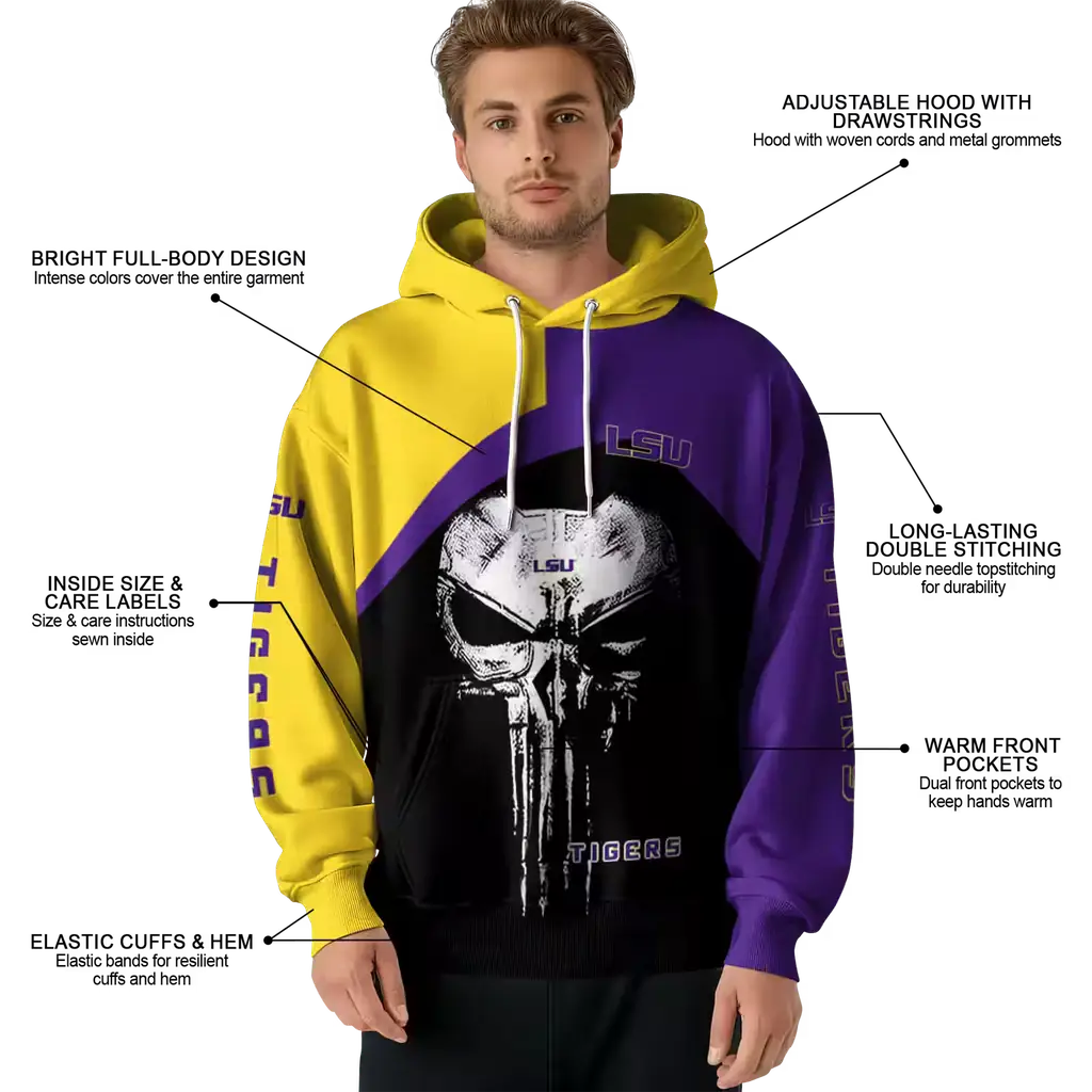 lsu tigers skull punisher gold black hoodie latest model lsu tigers skull punisher gold black hoodie latest model