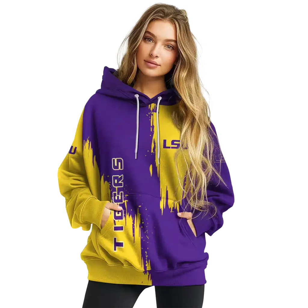 lsu tigers splatter effect purple hoodie high quality lsu tigers splatter effect purple hoodie high quality