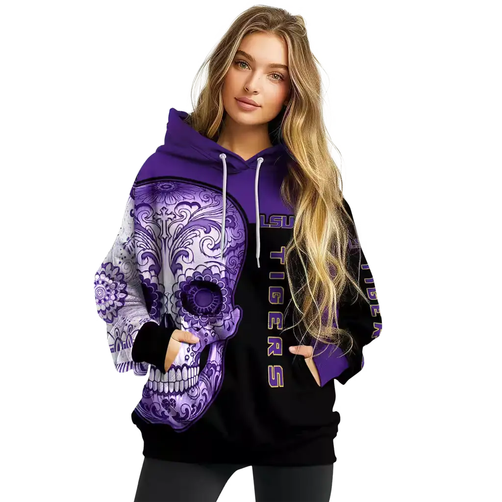 lsu tigers sugar skull purple black hoodie high quality lsu tigers sugar skull purple black hoodie high quality