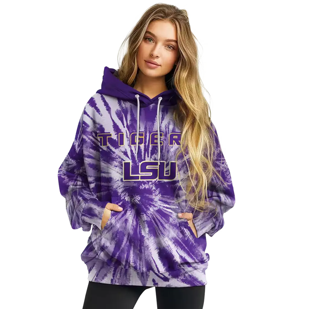 lsu tigers tie dye pattern purple hoodie high quality lsu tigers tie dye pattern purple hoodie high quality