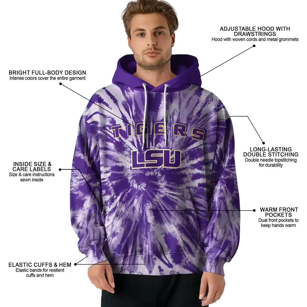 lsu tigers tie dye pattern purple hoodie latest model lsu tigers tie dye pattern purple hoodie latest model