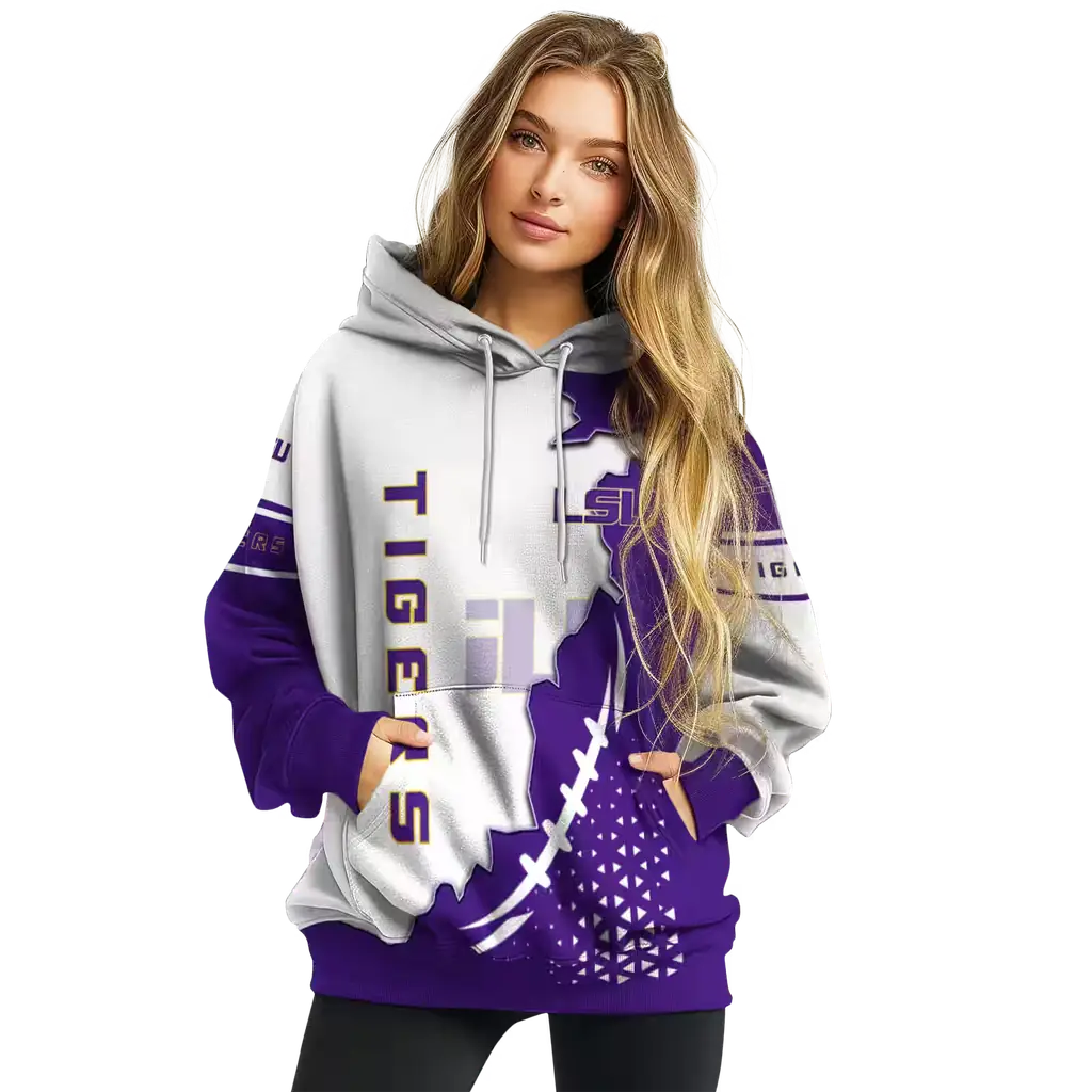 lsu tigers triangular pattern purple white hoodie high quality lsu tigers triangular pattern purple white hoodie high quality