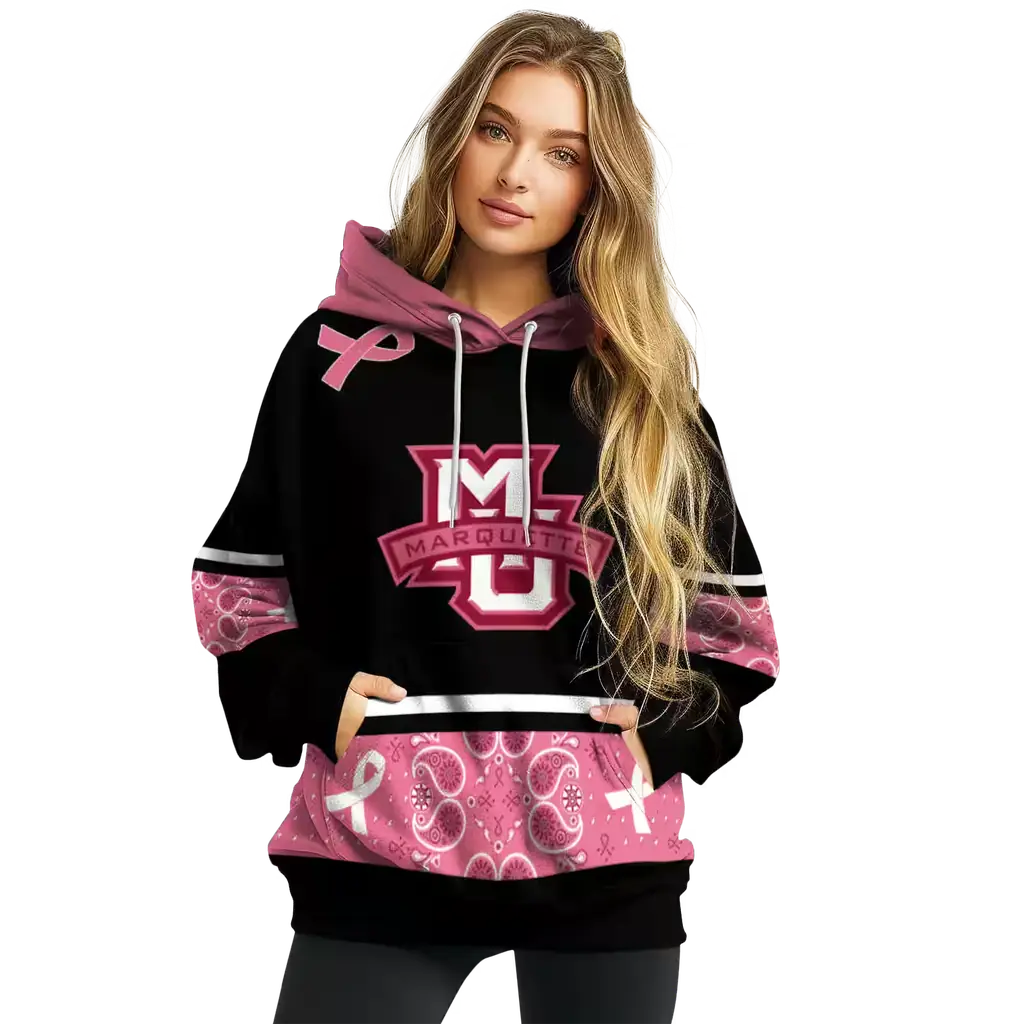 marquette golden eagles awareness ribbon black pink hoodie high quality marquette golden eagles awareness ribbon black pink hoodie high quality