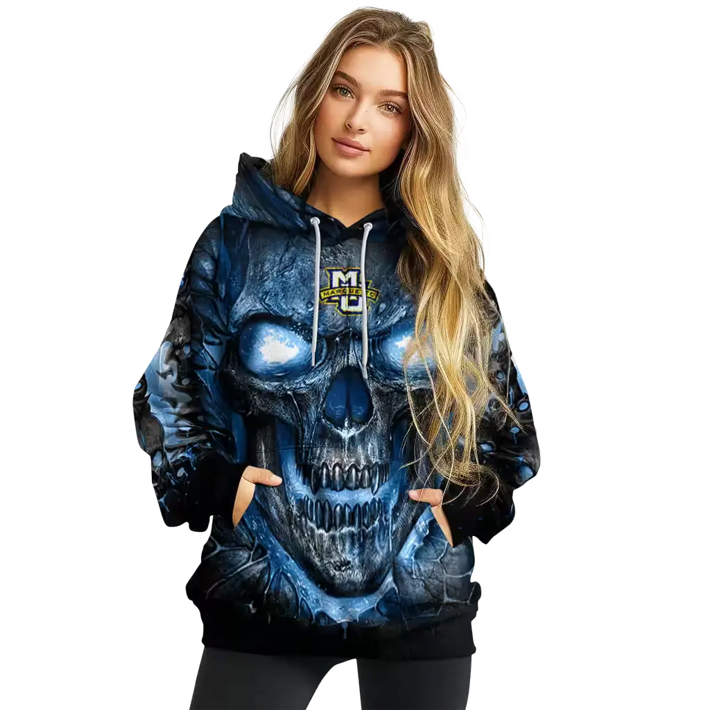 marquette golden eagles demonic skull blue black hoodie high quality marquette golden eagles demonic skull blue black hoodie high quality