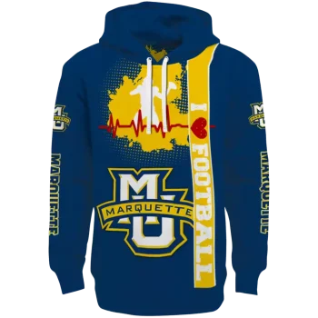 marquette golden eagles football heartbeat blue hoodie best selling