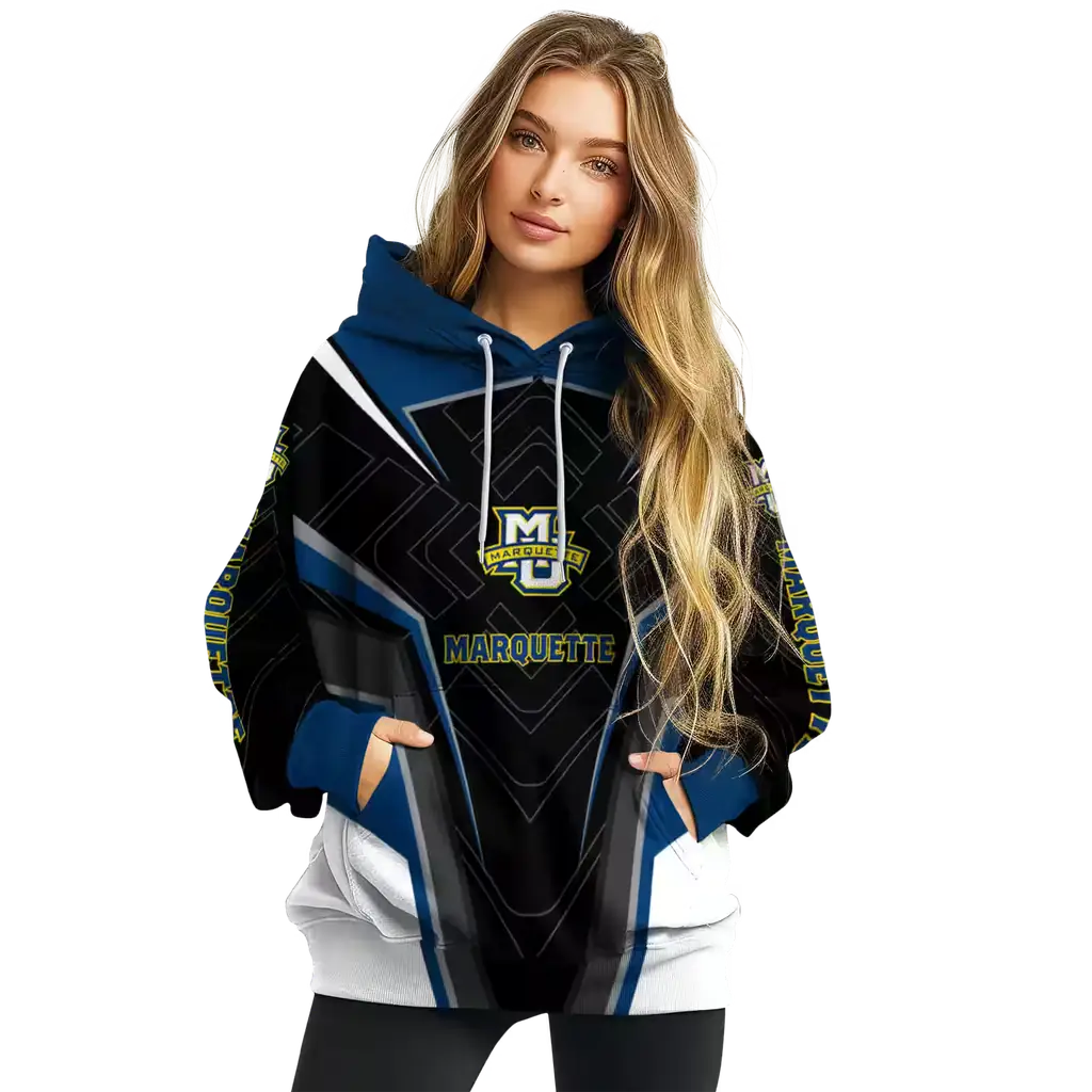 marquette golden eagles futuristic pattern blue black hoodie high quality marquette golden eagles futuristic pattern blue black hoodie high quality