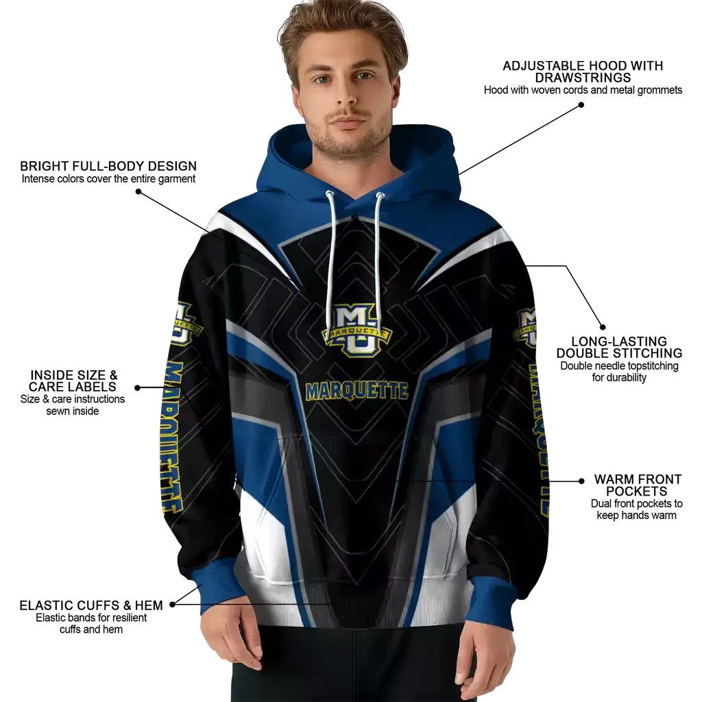 marquette golden eagles futuristic pattern blue black hoodie latest model marquette golden eagles futuristic pattern blue black hoodie latest model