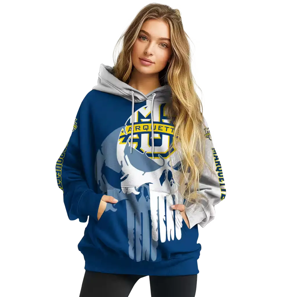 marquette golden eagles graphic punisher blue white hoodie high quality marquette golden eagles graphic punisher blue white hoodie high quality