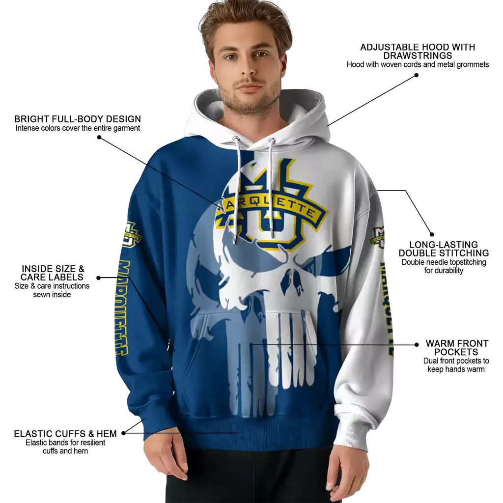 marquette golden eagles graphic punisher blue white hoodie latest model marquette golden eagles graphic punisher blue white hoodie latest model
