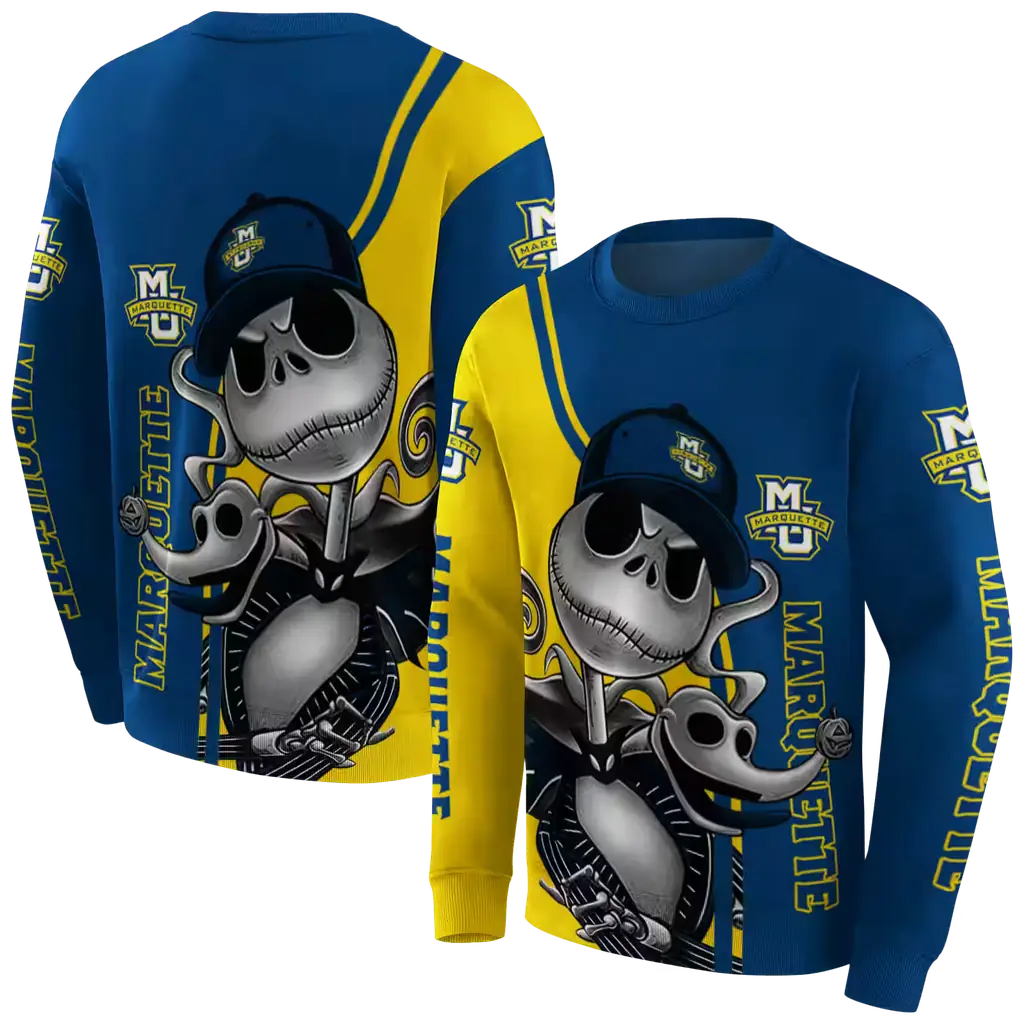 marquette golden eagles jack skellington blue hoodie premium grade marquette golden eagles jack skellington blue hoodie premium grade