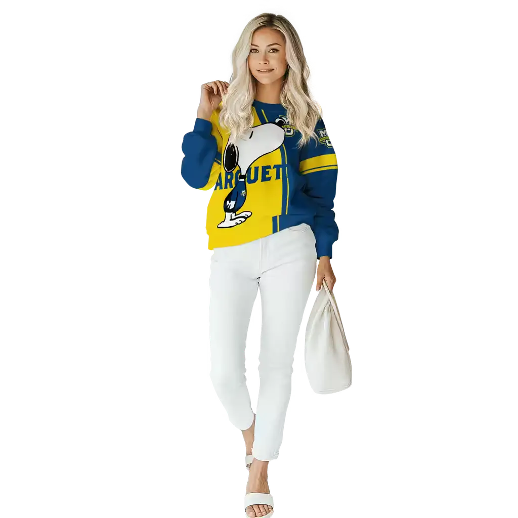 marquette golden eagles playful snoopy blue hoodie trendy marquette golden eagles playful snoopy blue hoodie trendy