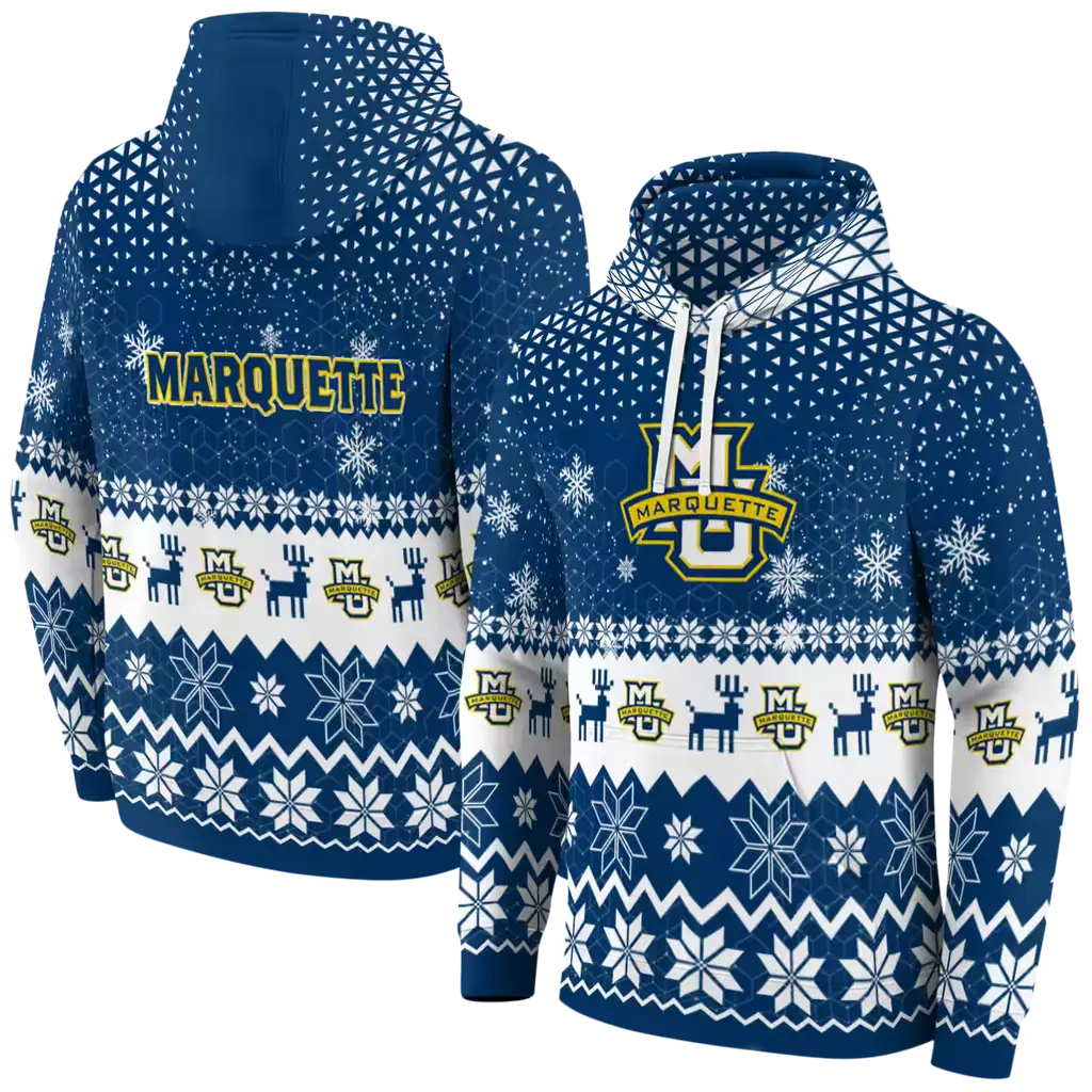 marquette golden eagles reindeer motif blue hoodie fashion forward marquette golden eagles reindeer motif blue hoodie fashion forward