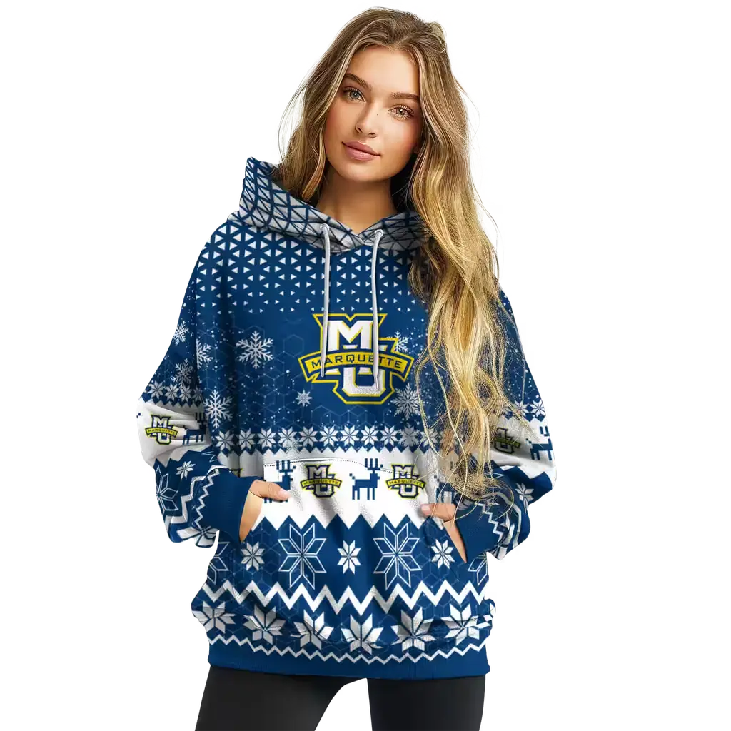marquette golden eagles reindeer motif blue hoodie high quality marquette golden eagles reindeer motif blue hoodie high quality