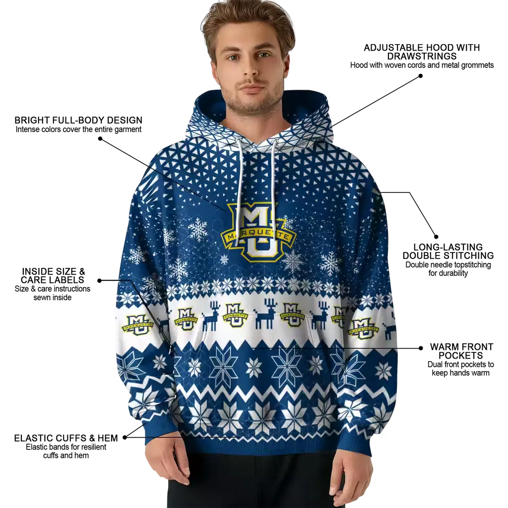 marquette golden eagles reindeer motif blue hoodie latest model marquette golden eagles reindeer motif blue hoodie latest model
