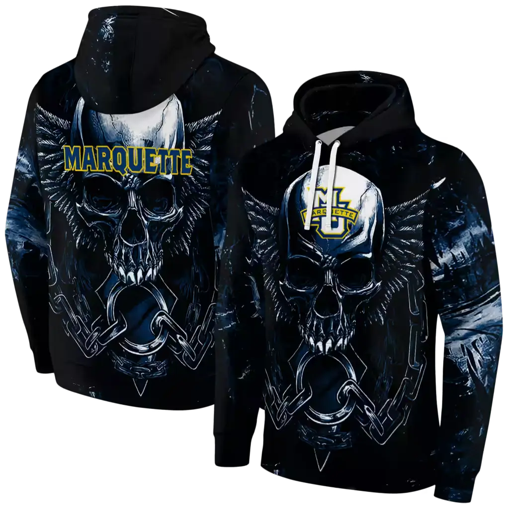 marquette golden eagles skull artwork blue black hoodie fashion forward marquette golden eagles skull artwork blue black hoodie fashion forward