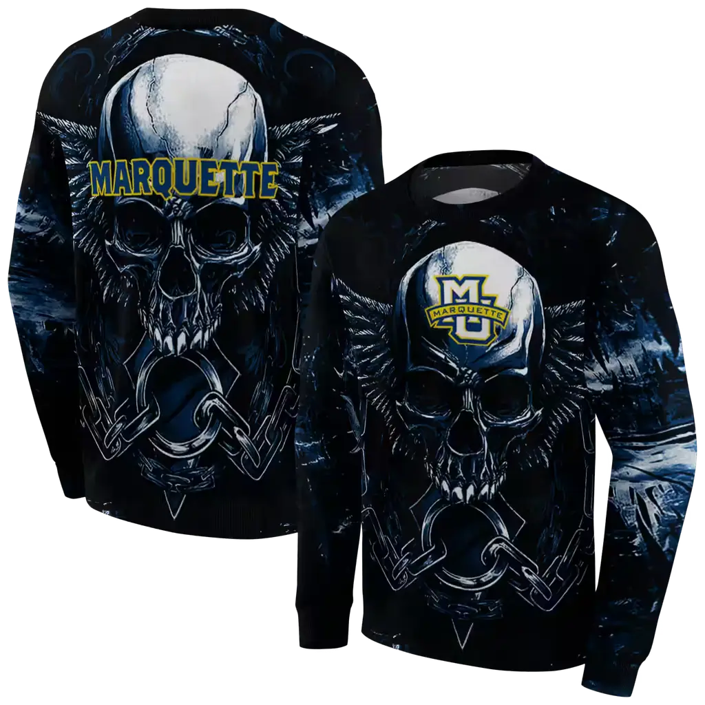 marquette golden eagles skull artwork blue black hoodie premium grade marquette golden eagles skull artwork blue black hoodie premium grade