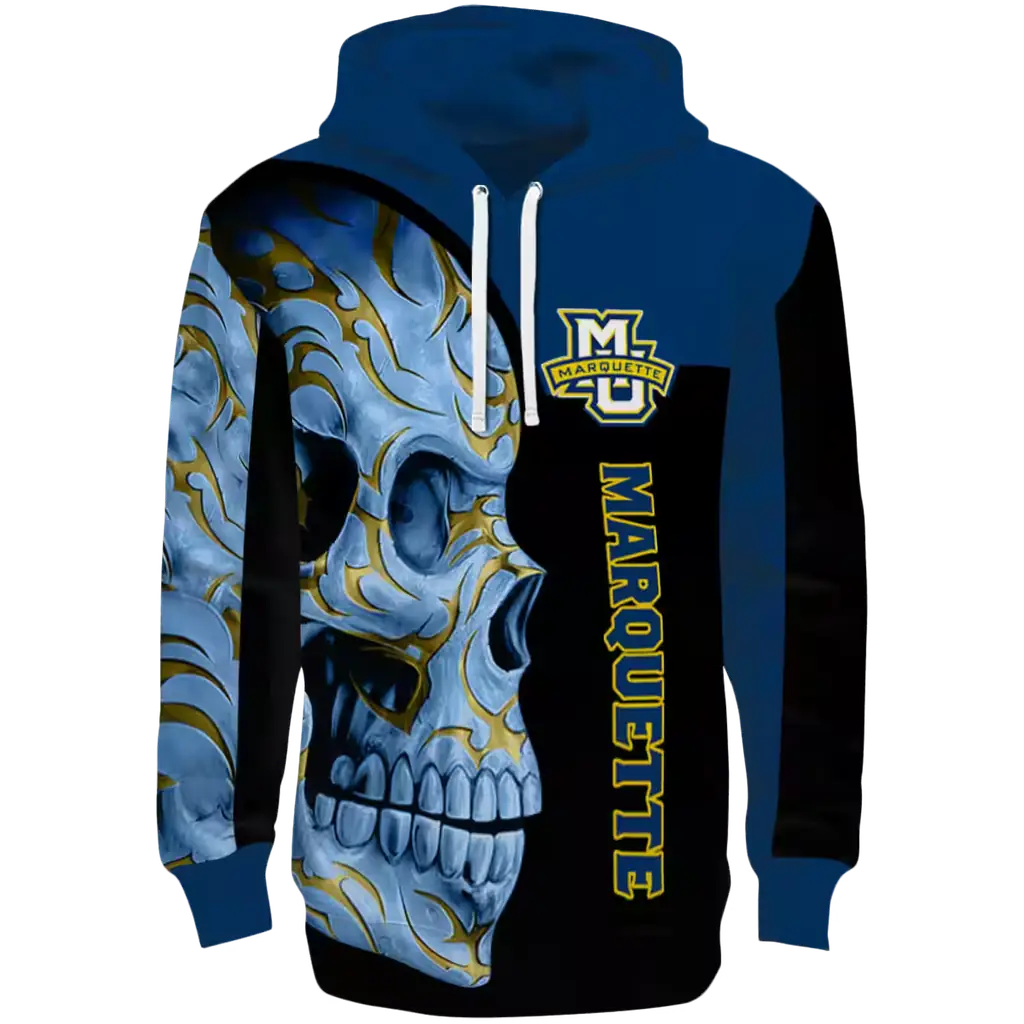 marquette golden eagles skull motif blue black hoodie best selling marquette golden eagles skull motif blue black hoodie best selling