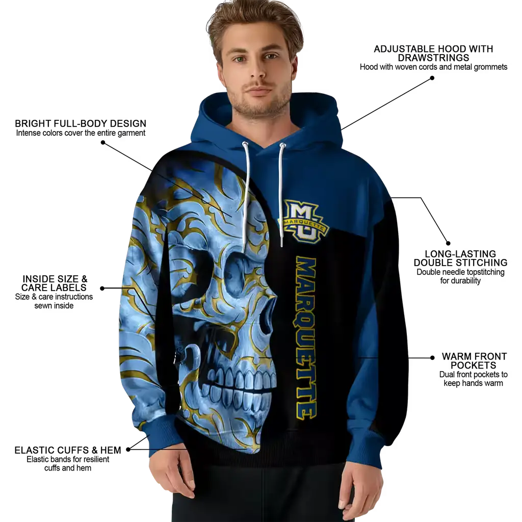 marquette golden eagles skull motif blue black hoodie latest model marquette golden eagles skull motif blue black hoodie latest model