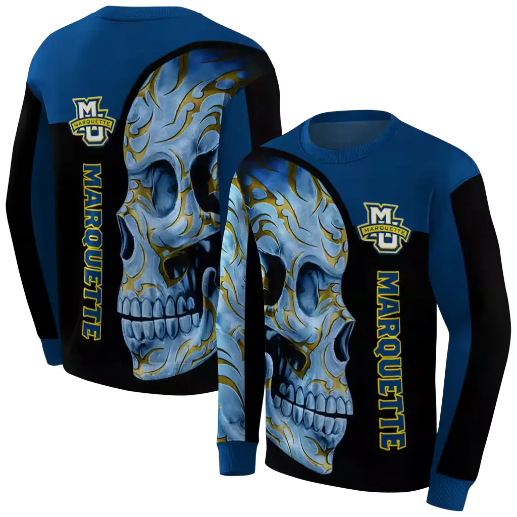 marquette golden eagles skull motif blue black hoodie premium grade marquette golden eagles skull motif blue black hoodie premium grade