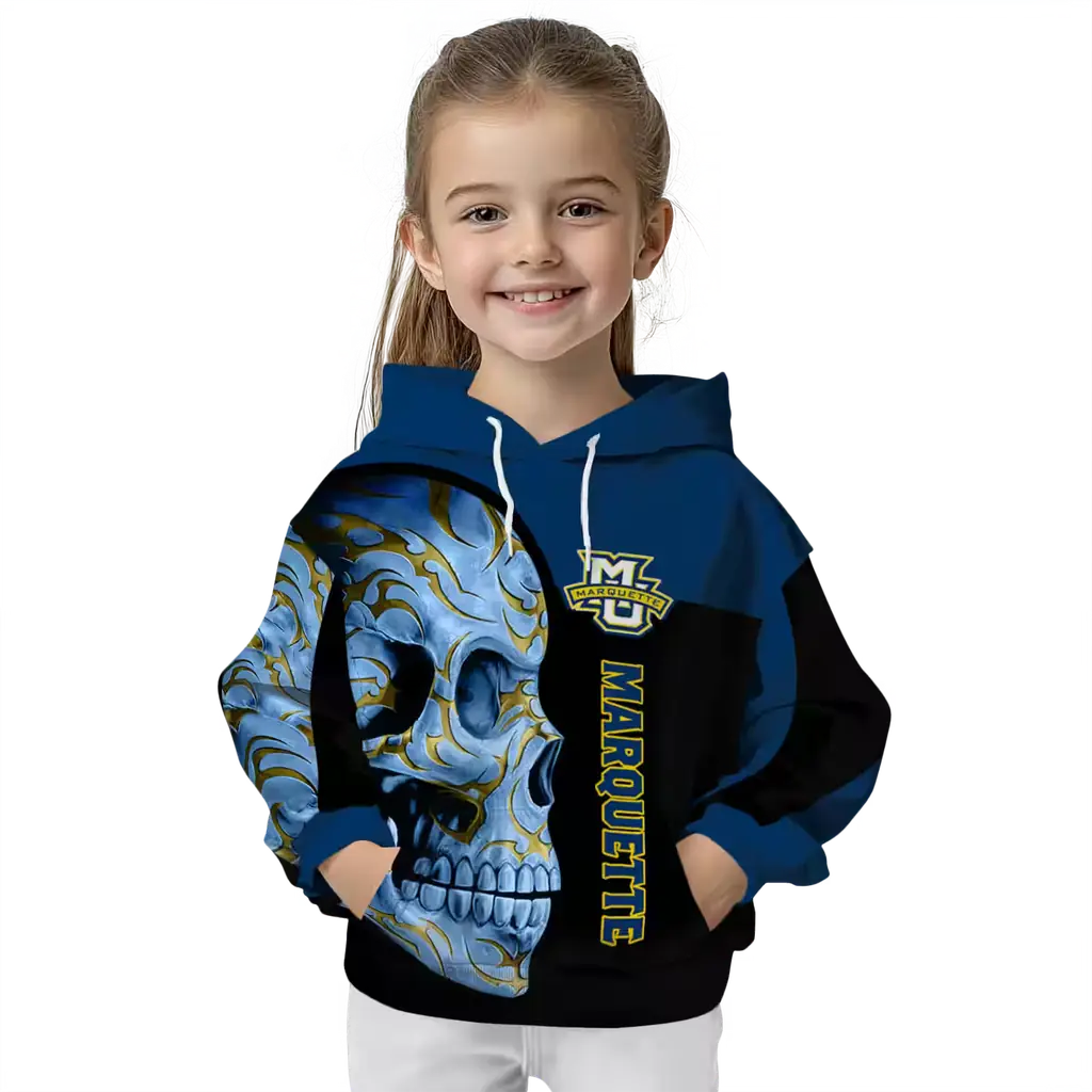 marquette golden eagles skull motif blue black hoodie top rated marquette golden eagles skull motif blue black hoodie top rated