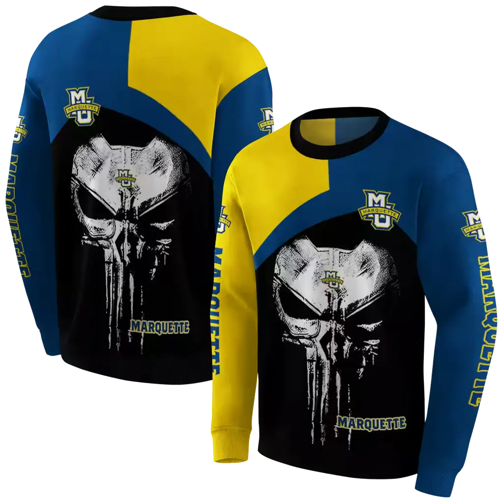 marquette golden eagles skull punisher yellow black hoodie premium grade marquette golden eagles skull punisher yellow black hoodie premium grade