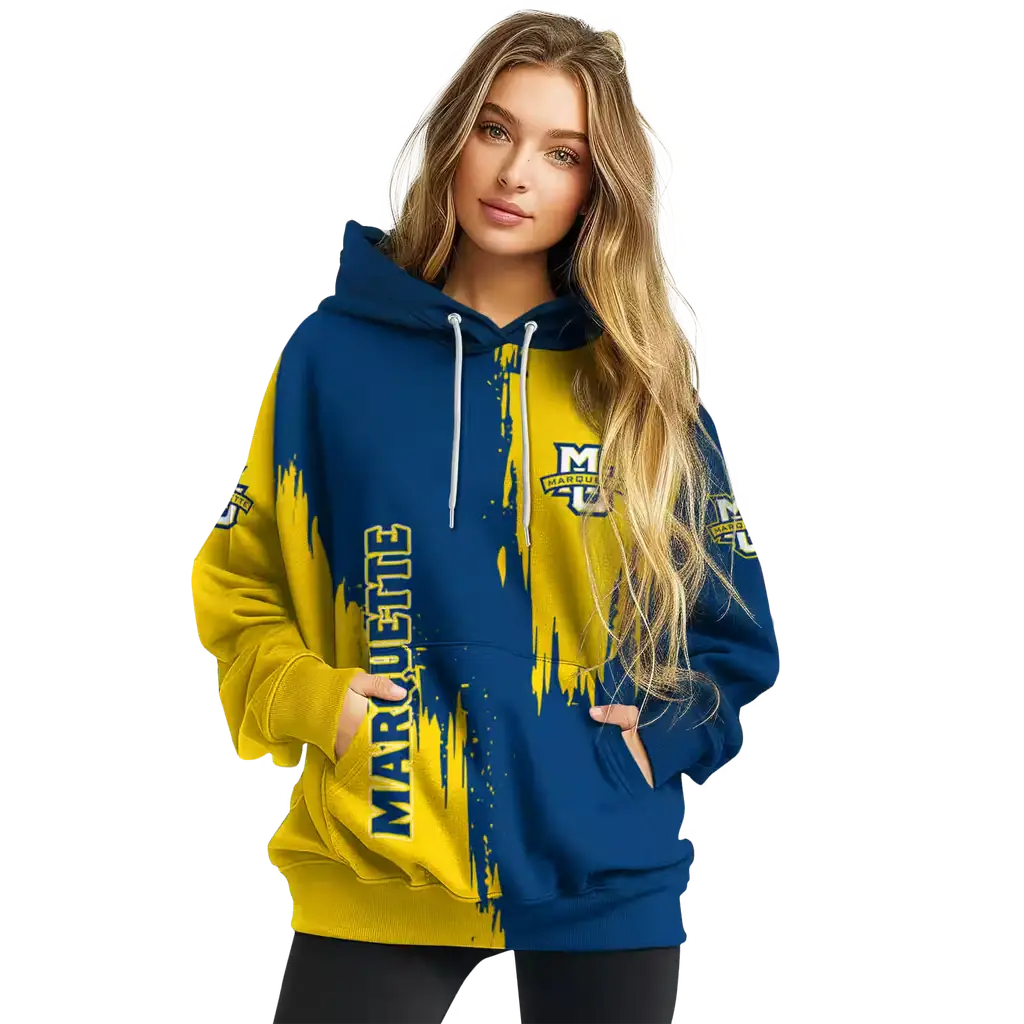 marquette golden eagles splatter effect blue hoodie high quality marquette golden eagles splatter effect blue hoodie high quality