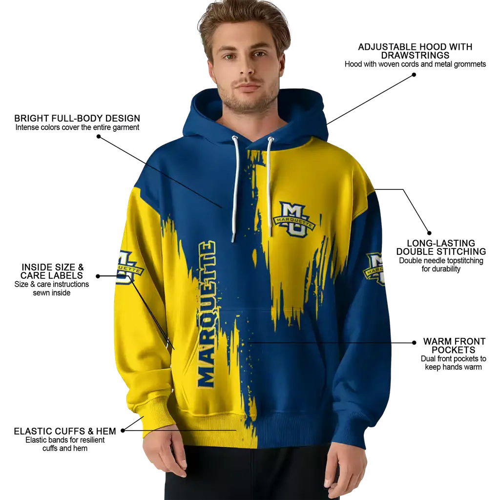 marquette golden eagles splatter effect blue hoodie latest model marquette golden eagles splatter effect blue hoodie latest model