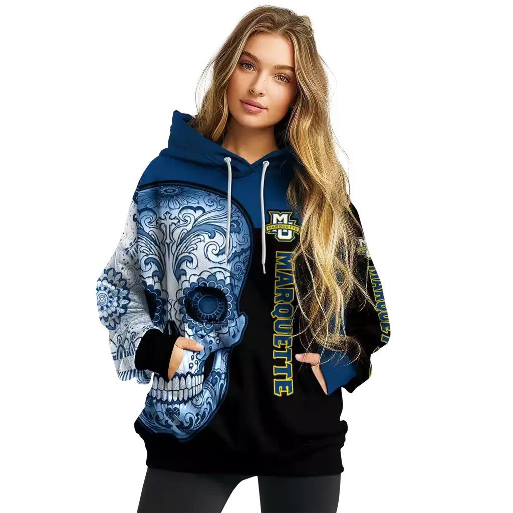 marquette golden eagles sugar skull blue black hoodie high quality marquette golden eagles sugar skull blue black hoodie high quality