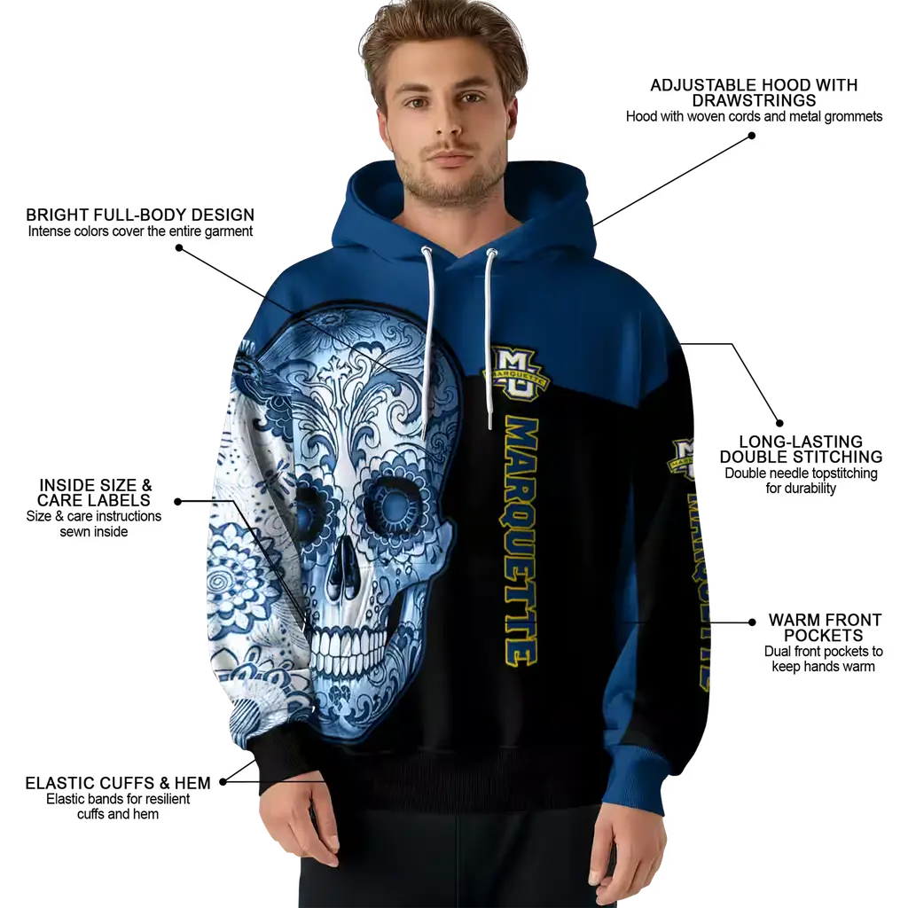 marquette golden eagles sugar skull blue black hoodie latest model marquette golden eagles sugar skull blue black hoodie latest model