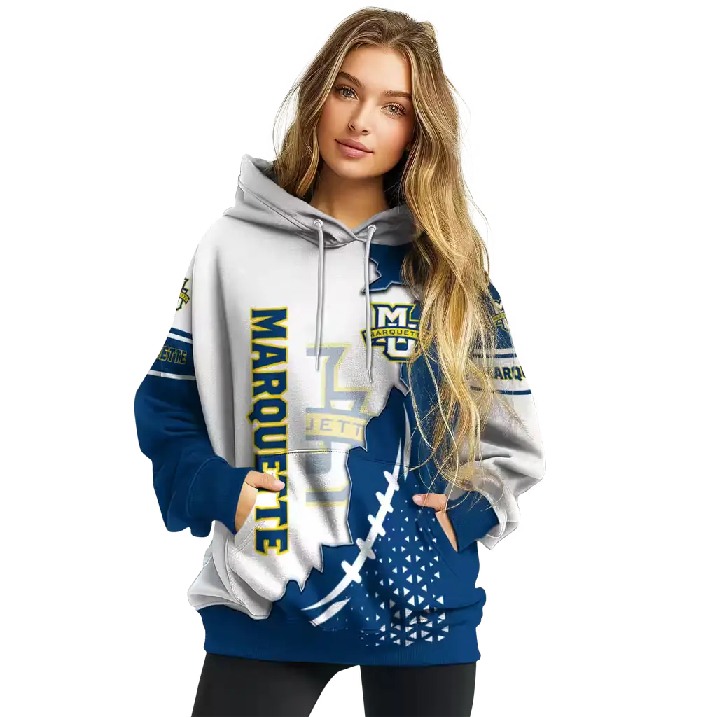 marquette golden eagles triangular pattern blue white hoodie high quality marquette golden eagles triangular pattern blue white hoodie high quality