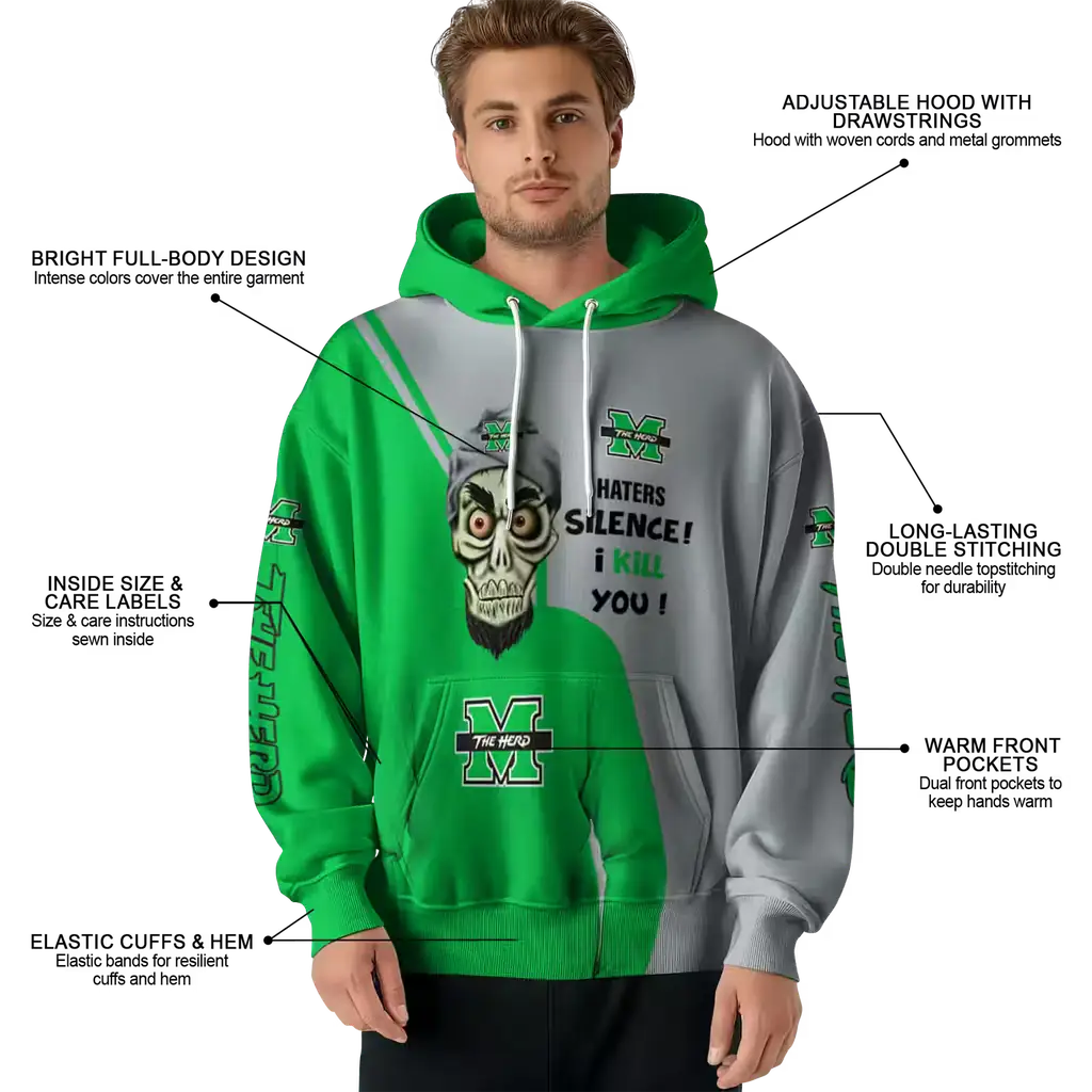 marshall thundering herd achmed skull green hoodie latest model marshall thundering herd achmed skull green hoodie latest model