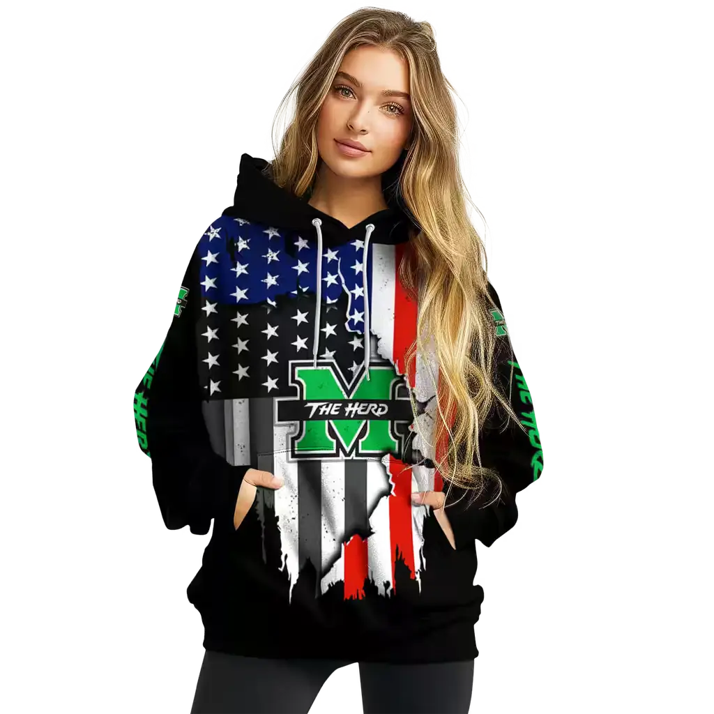 marshall thundering herd american pride black hoodie high quality marshall thundering herd american pride black hoodie high quality