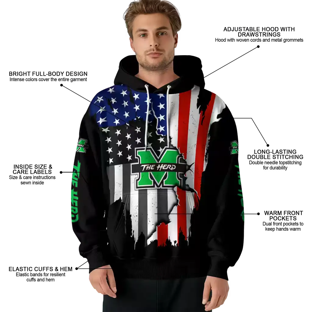 marshall thundering herd american pride black hoodie latest model marshall thundering herd american pride black hoodie latest model