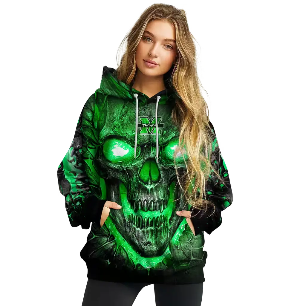 marshall thundering herd demonic skull green black hoodie high quality marshall thundering herd demonic skull green black hoodie high quality