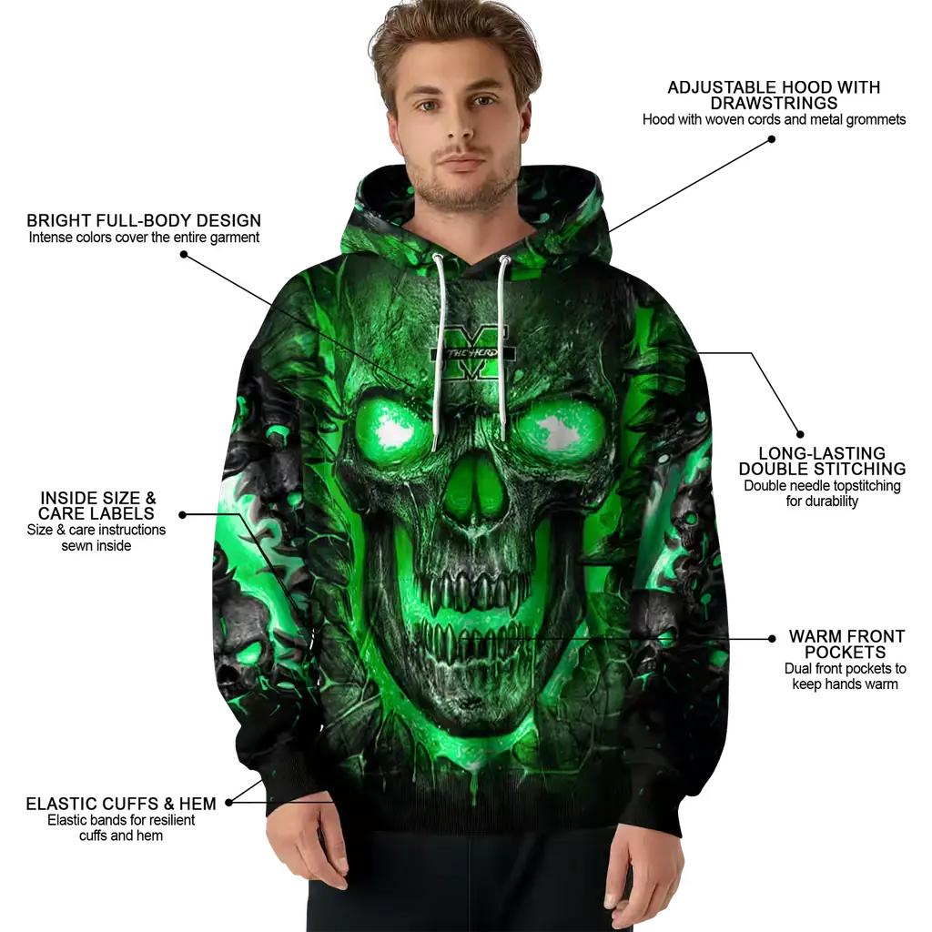 marshall thundering herd demonic skull green black hoodie latest model marshall thundering herd demonic skull green black hoodie latest model