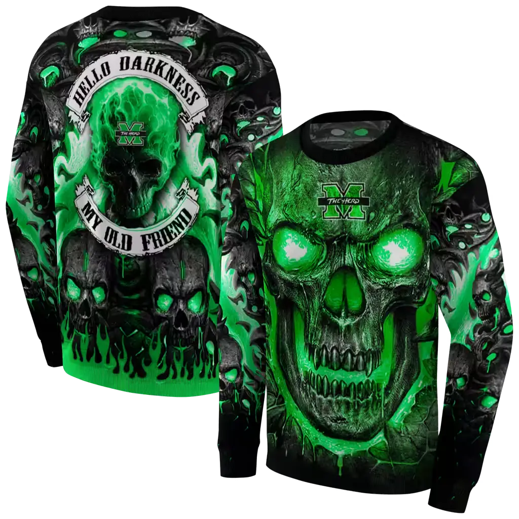 marshall thundering herd demonic skull green black hoodie premium grade marshall thundering herd demonic skull green black hoodie premium grade