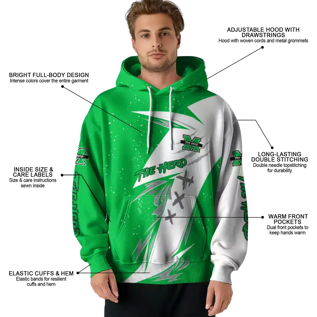 marshall thundering herd dynamic slash green white hoodie latest model marshall thundering herd dynamic slash green white hoodie latest model