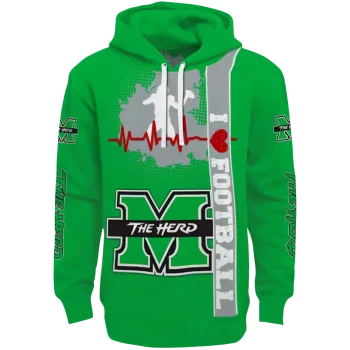 marshall thundering herd football heartbeat green hoodie best selling