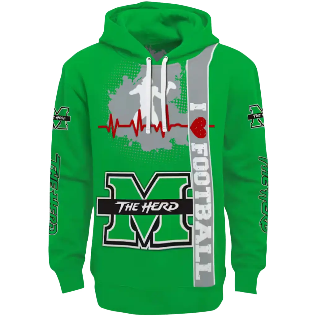 marshall thundering herd football heartbeat green hoodie best selling marshall thundering herd football heartbeat green hoodie best selling