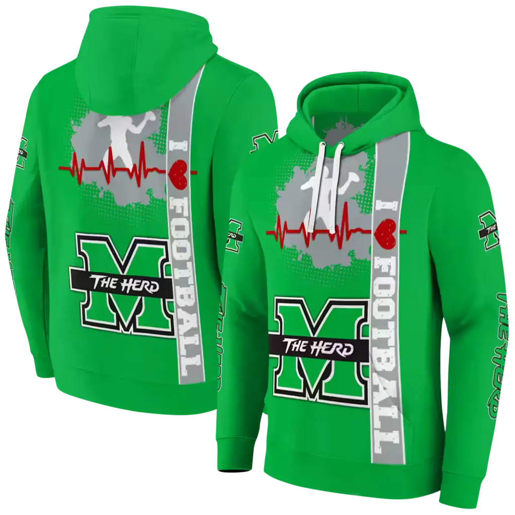 marshall thundering herd football heartbeat green hoodie fashion forward marshall thundering herd football heartbeat green hoodie fashion forward