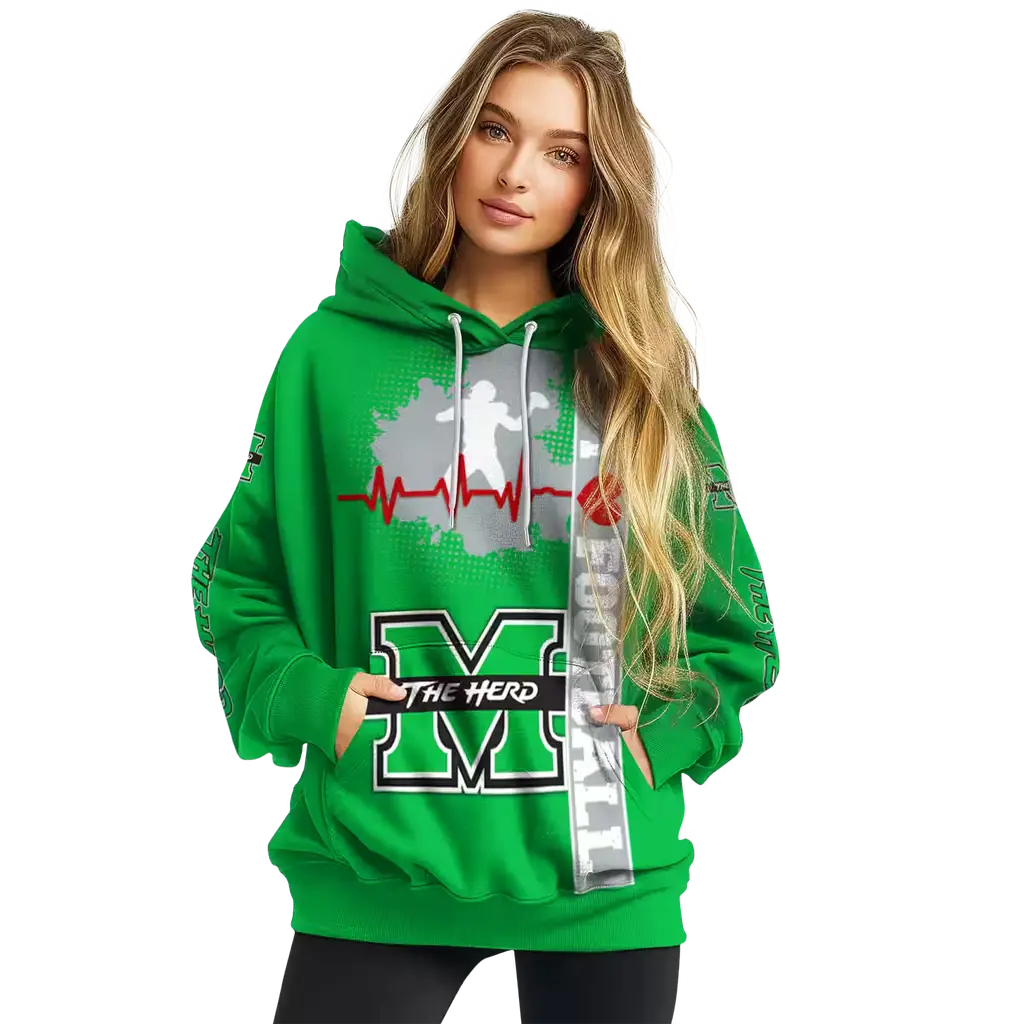 marshall thundering herd football heartbeat green hoodie high quality marshall thundering herd football heartbeat green hoodie high quality