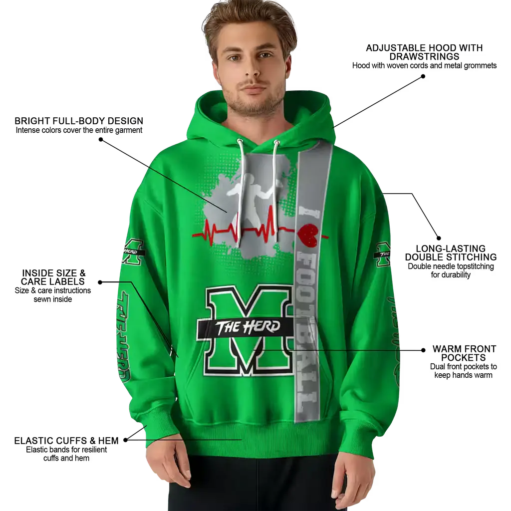 marshall thundering herd football heartbeat green hoodie latest model marshall thundering herd football heartbeat green hoodie latest model