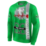 marshall thundering herd football heartbeat green hoodie best selling