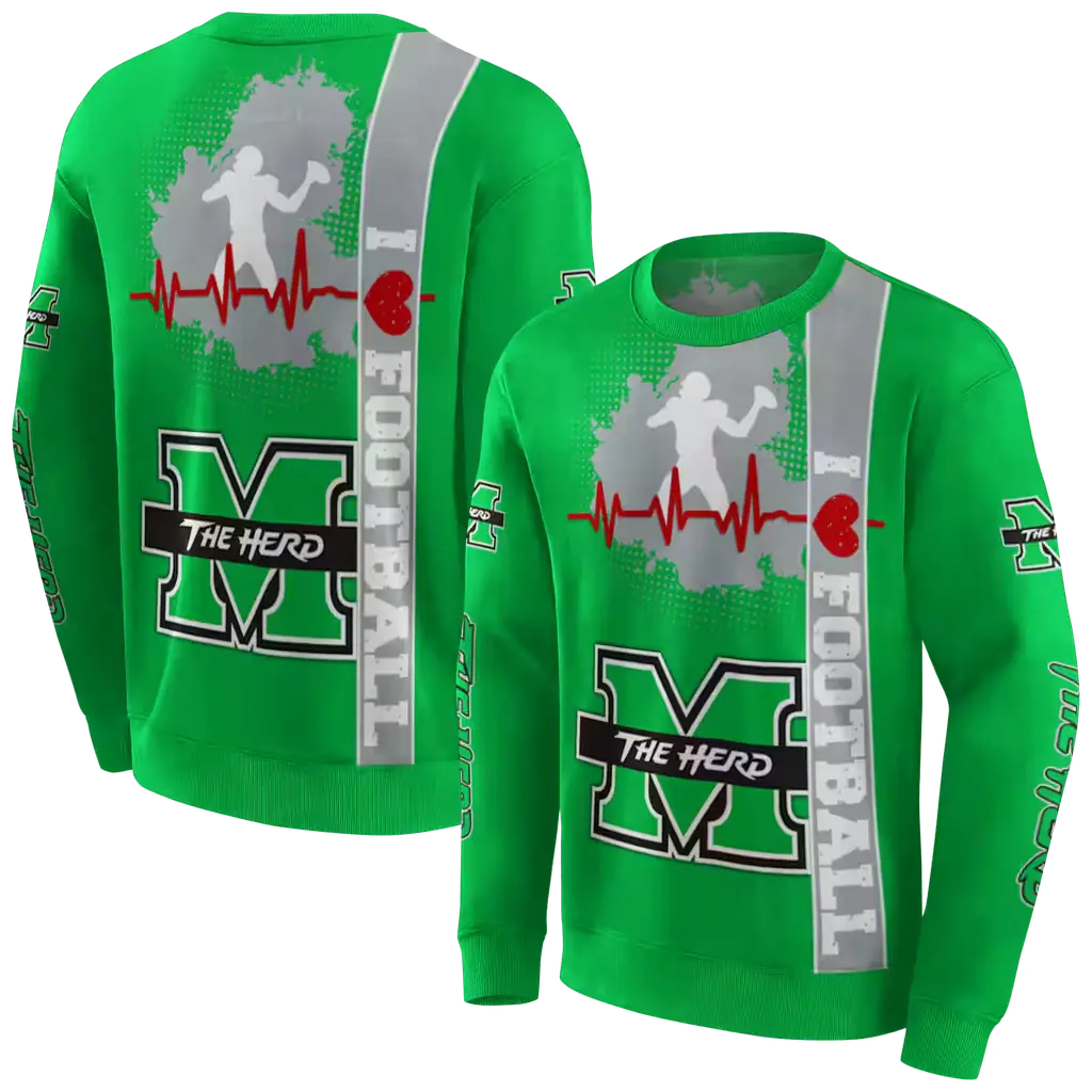 marshall thundering herd football heartbeat green hoodie premium grade marshall thundering herd football heartbeat green hoodie premium grade