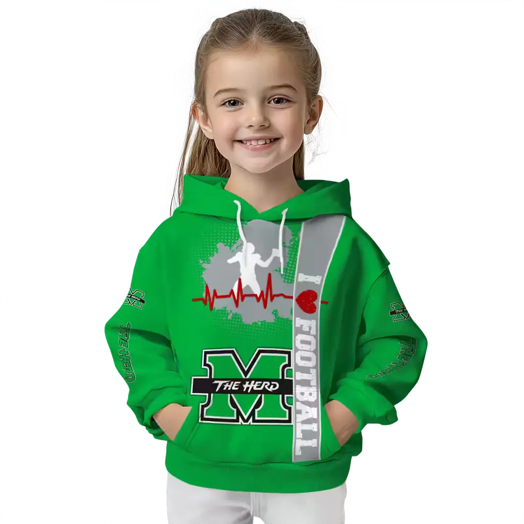 marshall thundering herd football heartbeat green hoodie top rated marshall thundering herd football heartbeat green hoodie top rated
