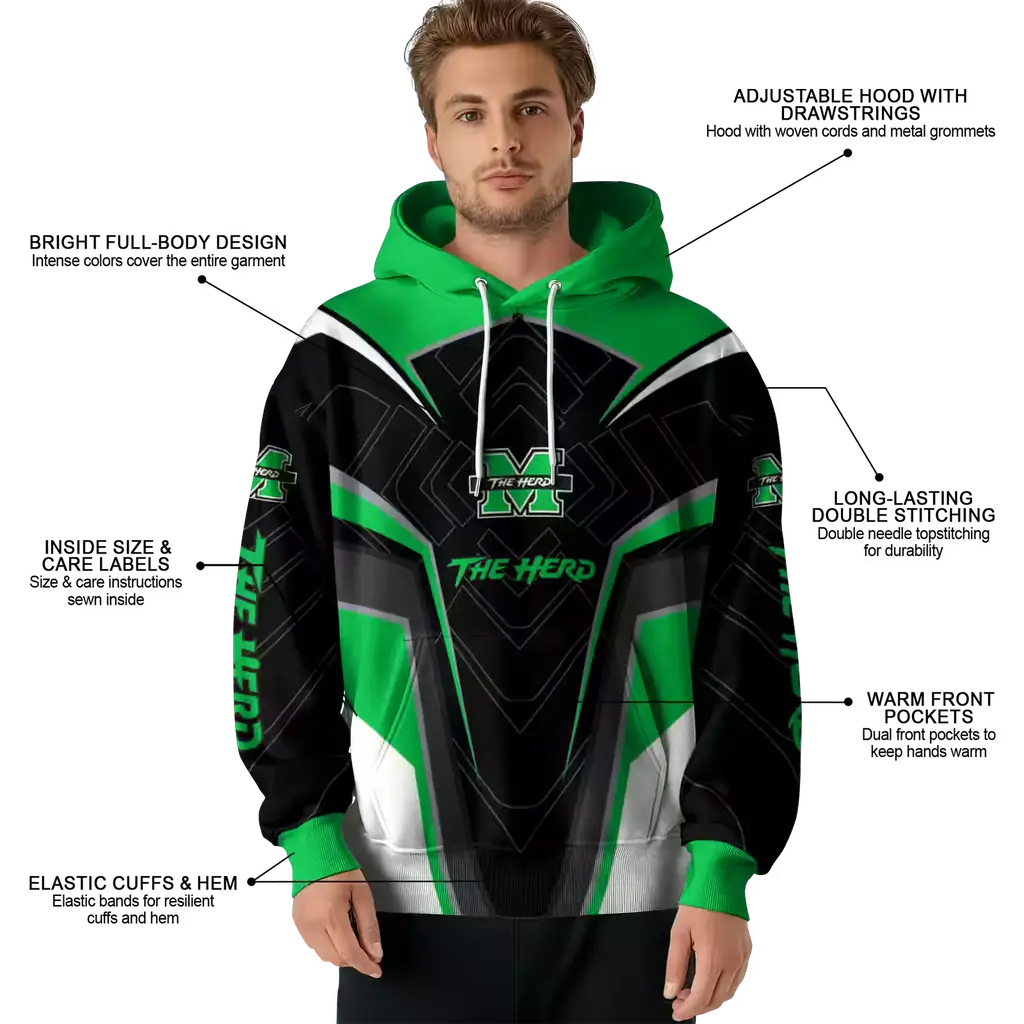 marshall thundering herd futuristic pattern green black hoodie latest model marshall thundering herd futuristic pattern green black hoodie latest model