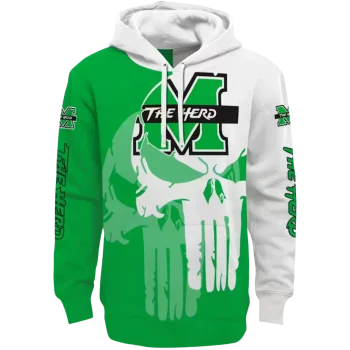 marshall thundering herd graphic punisher green white hoodie best selling