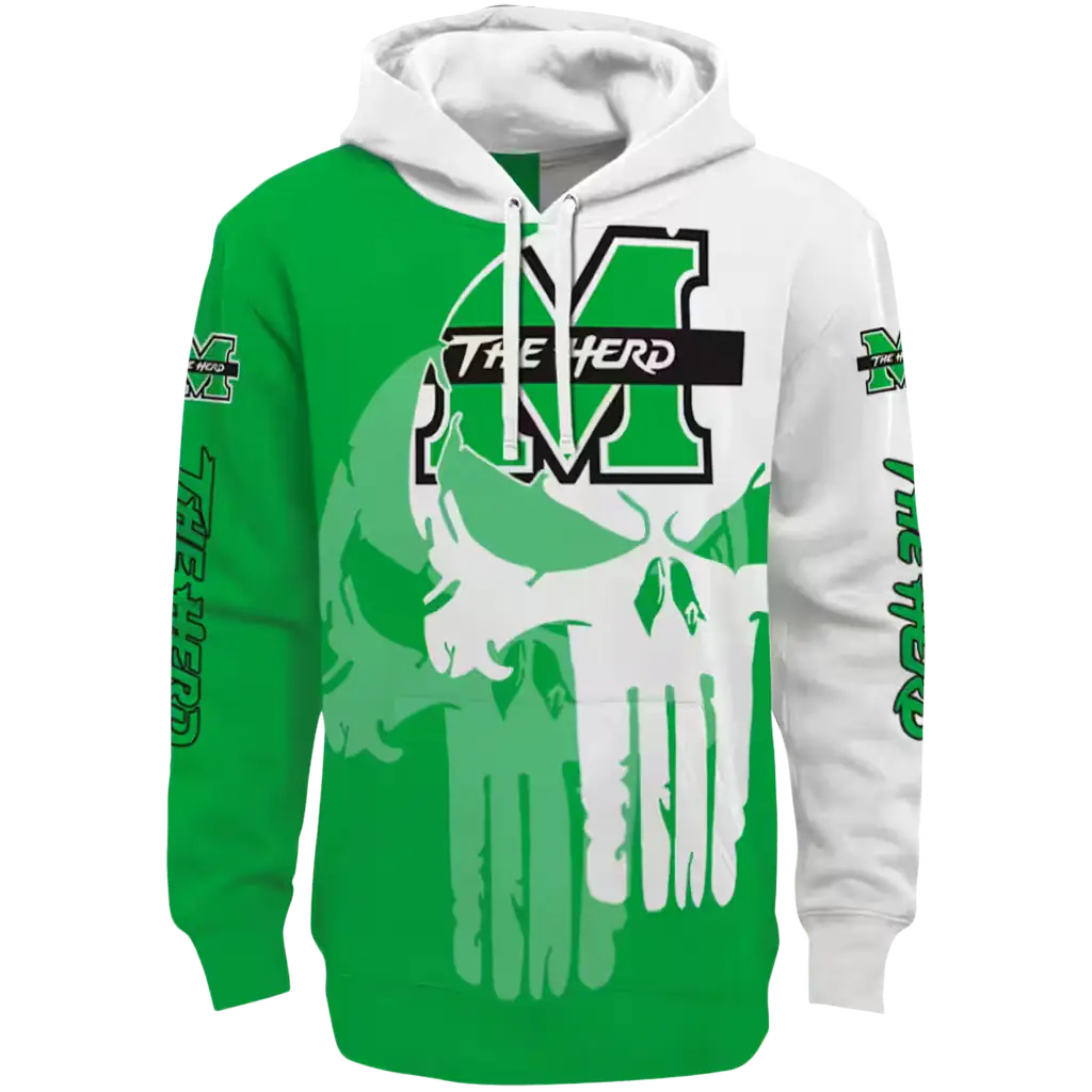 marshall thundering herd graphic punisher green white hoodie best selling marshall thundering herd graphic punisher green white hoodie best selling