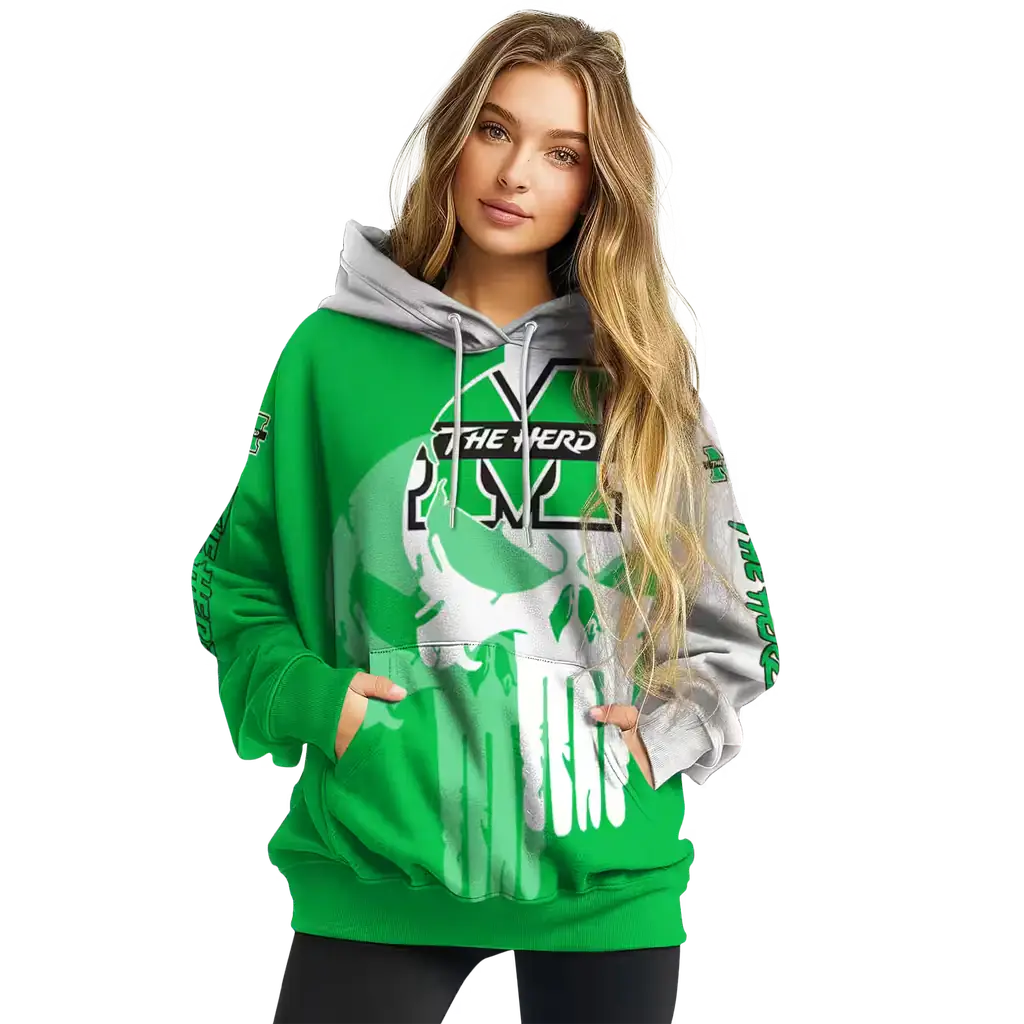 marshall thundering herd graphic punisher green white hoodie high quality marshall thundering herd graphic punisher green white hoodie high quality
