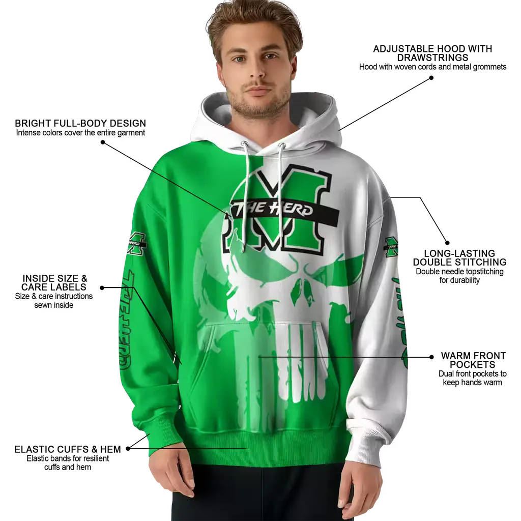 marshall thundering herd graphic punisher green white hoodie latest model marshall thundering herd graphic punisher green white hoodie latest model